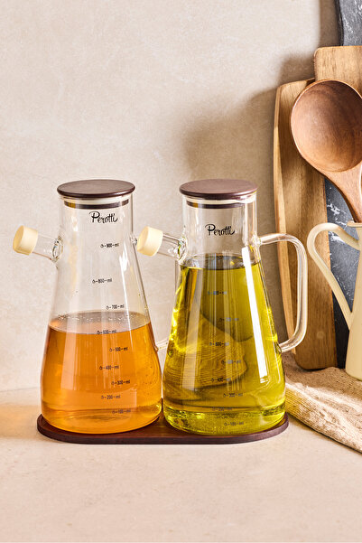 Perotti Gael Wood 2’li 900 ml Tepsili Yağlık-Sirkelik Seti 3 Parça Borosilikat