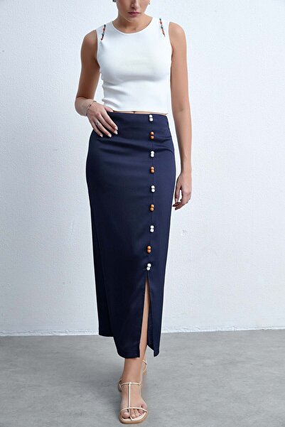 Livia تنورة ميدي سادة بفتحة جانبية