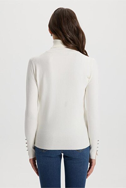 VENA Janna Yarım Balıkçı Kolu Düğmeli Triko Kazak-Kemik