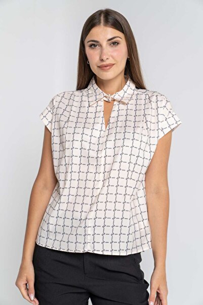 mica Women's Short Sleeve Printed Blouse with Neckline
