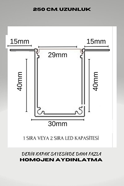 OEM Gömme Led Kanalı 12 Metre (4 BOY) - Sıva Altı Led Kanalı Beyaz - Ankastre Led Kanalı