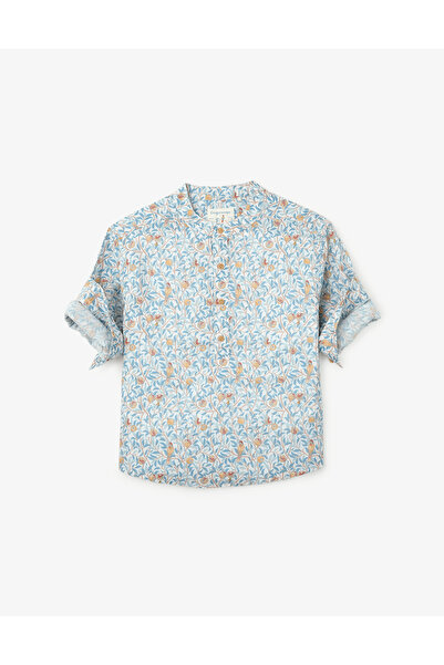 Gingersnaps Boys' Floral Button-Up Long Sleeve Shirt with Round Neck