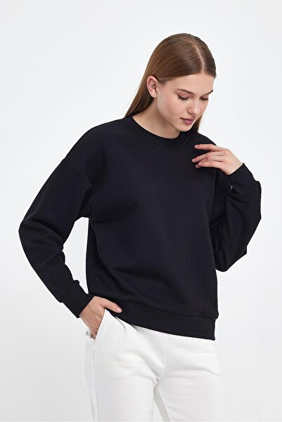 VENA Φούτερ Rhona Crew Neck Regular Fit 3 Thread-Μαύρο