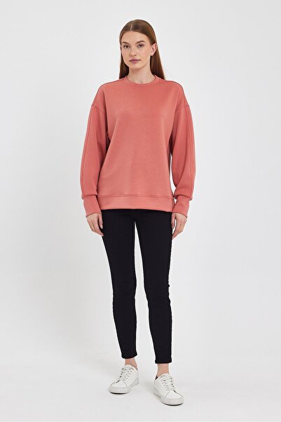 VENA Women's Crew Neck Sweatshirt with Side Slits and Soft Texture (Cupro)-Salmon