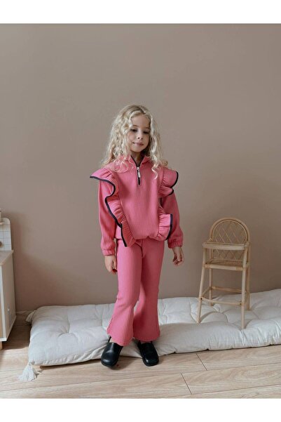 YİGİT BUTİK Costum pentru fete cu pantaloni evazați din velur Yigit Butik