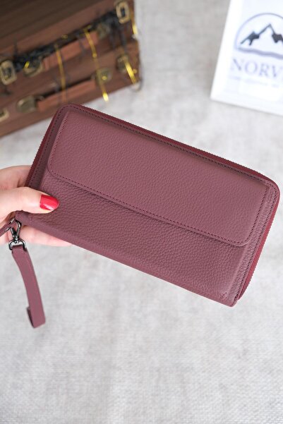 Norvi Leather Multi-Compartment Genuine Leather Luxury Handbag with Handle Burgundy 1098