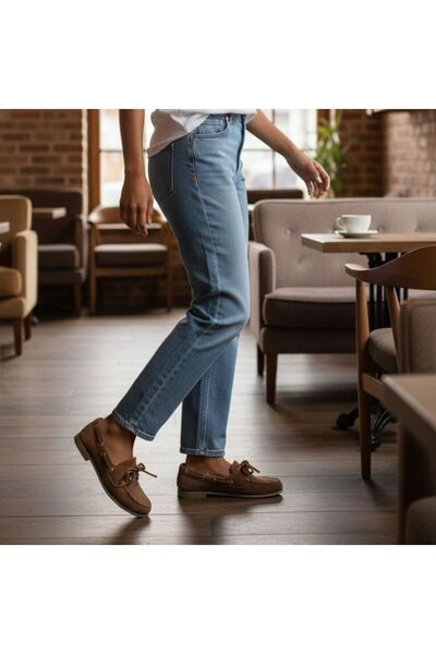 NE&VE SHOES Taba Süet Hakiki Deri Bağcıklı Makosen Kadın Kolej Loafer