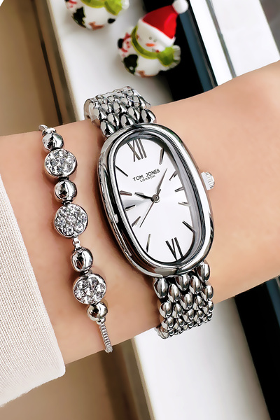 Tom Jones Original Women's Wristwatch 3 Atm Water Resistant Silver Color Steel Band - Gift Bracelet Gtjb2013C4