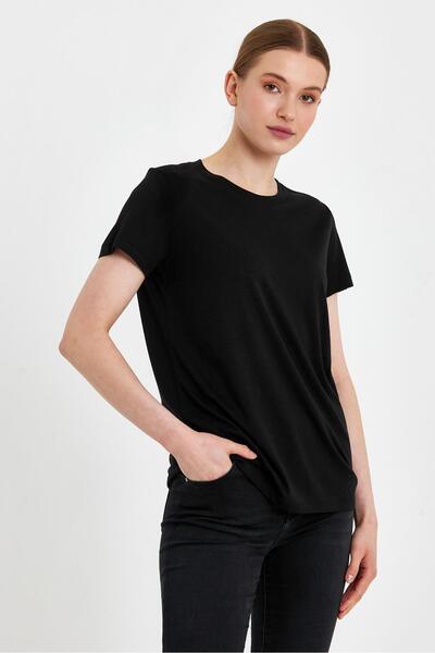 VENA Boyfriend Crew Neck Regular Fit T-Shirt (Modal)-Black