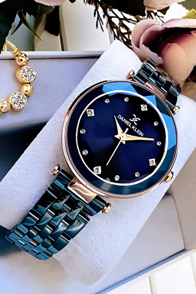 Daniel Klein Original Women's Wristwatch, Cut Glass Waterproof Navy Blue Steel Band - Bracelet Gift Dkby2049C5