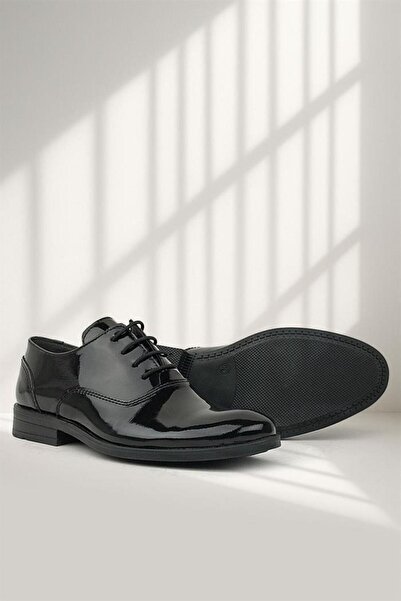 Rakerplus بدلة سهرة من الجلد الأسود اللامع - حذاء كلاسيكي برباط للأطفال