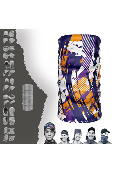 e-Taktik Μπαντάνα με μωβ και πορτοκαλί σχέδια χωρίς ραφή με λαιμόκοψη σε σχήμ...