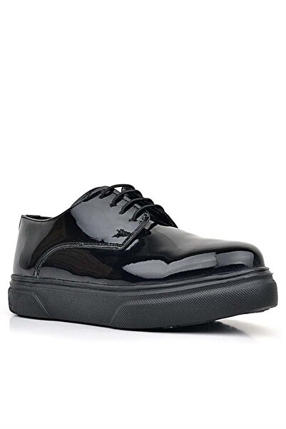 Rakerplus Черни лачени кожени дерби обувки - класически детски обувки, черна подметка