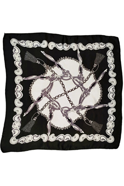 OEM Multicolored satin scarf 3, chain print, with silver ring, 60 x 60 cm