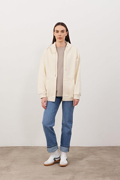 VENA Φούτερ Sallina με κουκούλα με φερμουάρ oversized - Κόκκινο