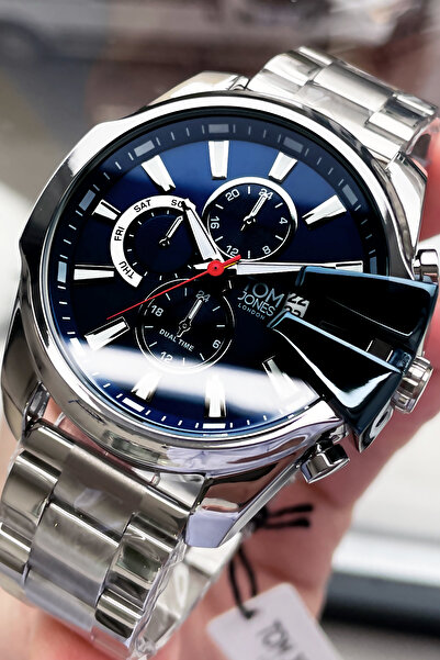 Tom Jones ساعة يد رجالية أصلية 3 Atm مقاومة للماء باللون الفضي وسوار فولاذي G...