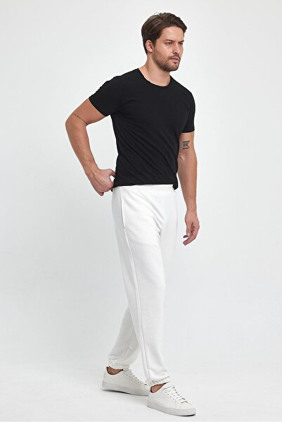 VENA Men's Elastic Leg Logo Printed Sweatpants - Ivory