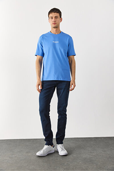 VENA Спортивний футболка з принтом на комірі, прямий крій - синій