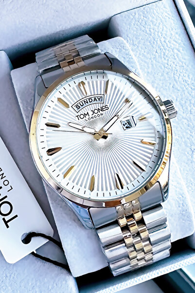 Tom Jones Rolex Model Hediyelik Erkek Kol Saati Su Geçirmez Gümüş Gold Çelik ...