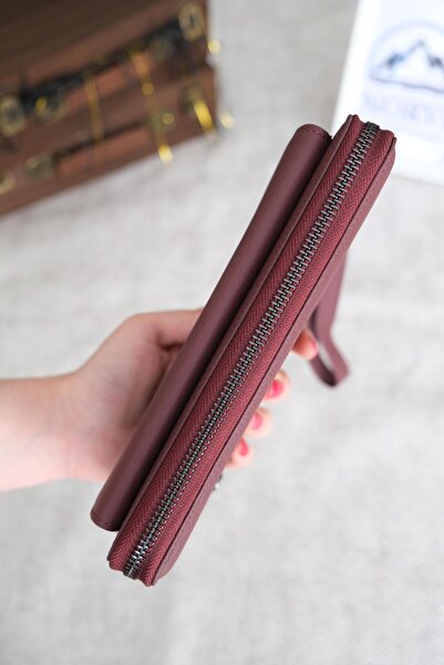 Norvi Leather Multi-Compartment Genuine Leather Luxury Handbag with Handle Burgundy 1098