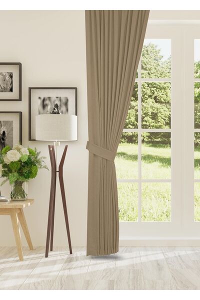 cheap's home Petek Dokulu Kadife Dokuma Sık (1 x 3)Pileli Fon Perde (BEJ)