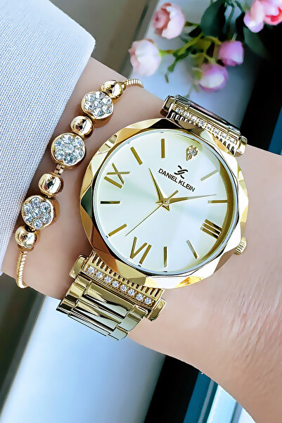 Daniel Klein Orijinal Kadın Kol Saati 3 Atm Su Geçirmez Gold Renk Çelik Kordon Bileklik Hediye DKBY2019C1