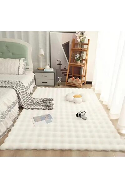 BESELY Beyaz Yumuşak Bubble Kaymaz Özel Taban Puffy Peluş Yıkanabilir Salon Ç...
