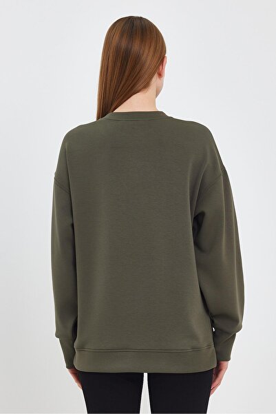 VENA Women's Crew Neck Sweatshirt with Side Slits and Soft Texture (Cupro)-Khaki