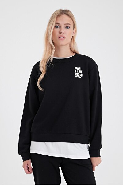 VENA Основна суитшърт с печат на гърдите - черна