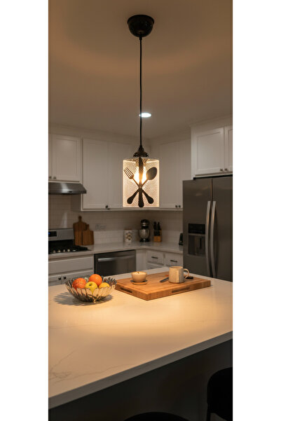 Aydınlatma Dünyam Kitchen Mutfak Tekli Beyaz Siyah Sarkıt