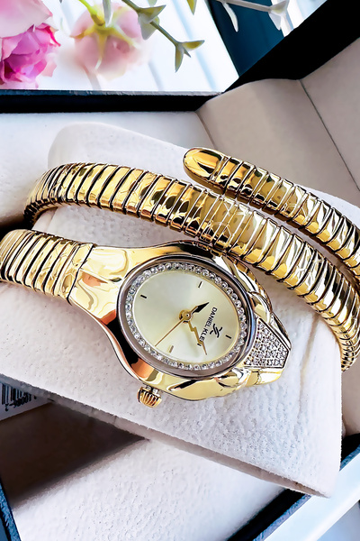 Daniel Klein Snake Watch Model - Women's Wrist Watch, Waterproof Gold Color Steel Band - Bracelet Gift Dkby2045C2