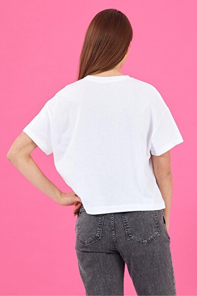 VENA Μπλουζάκι Jayla με λεπτομέρεια τσέπης και λαιμόκοψη-Λευκό