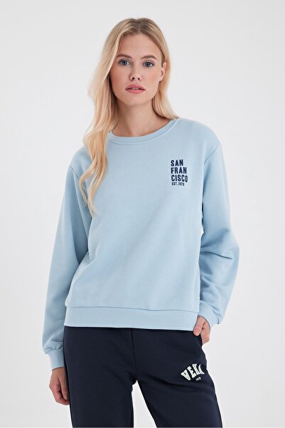 VENA Hanorac de bază cu imprimeu pe piept-albastru cer