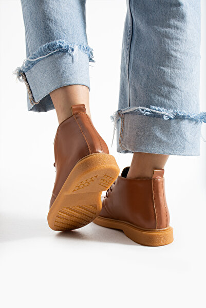 Moda Devrin Taba Cilt Bağcıklı Bot (Kaymaya Karşı Dirençli)