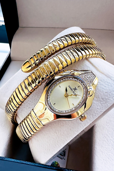 Daniel Klein Snake Watch Model - Women's Wrist Watch, Waterproof Gold Color Steel Band - Bracelet Gift Dkby2045C2