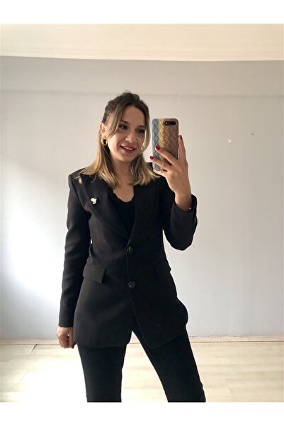 Gözde Tasarım Butik SİYAH RENK BELDEN OYURAN ASTARLI PREMİUM BLAZER CEKET