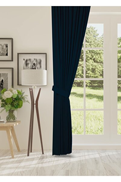 cheap's home Темно-синій колір - 1x2,5 плісирована штора з кантом з оксамиту