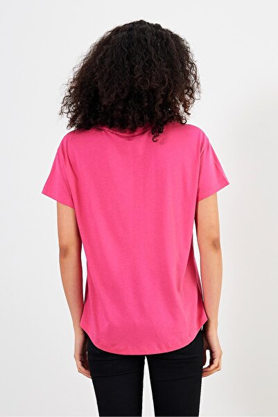 VENA Mini Logo Printed Regular Fit T-Shirt-Fuchsia