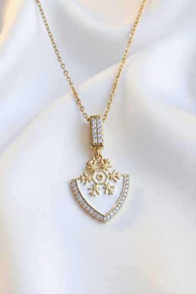 Snowflake Model Stainless Steel Gold Color Women's Necklace with Zircon Gemstone