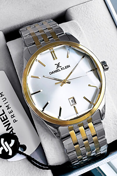 Daniel Klein ساعة يد رجالية أصلية بسوار فولاذي مقاومة للماء فضية - لون ذهبي D...
