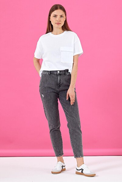 VENA Μπλουζάκι Jayla με λεπτομέρεια τσέπης και λαιμόκοψη-Λευκό