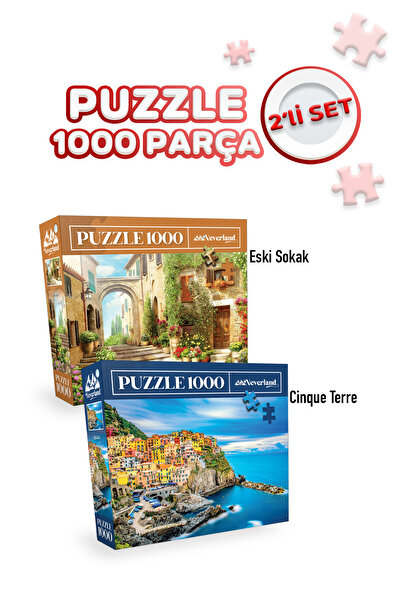 Neverland 2 Adet 1000 Parça Puzzle - Eski Sokak ve Cinque Terre