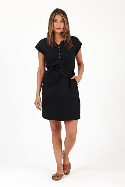 VENA Kadın Riva Önü Düğmeli Regular Fit Gabardin Elbise - Siyah