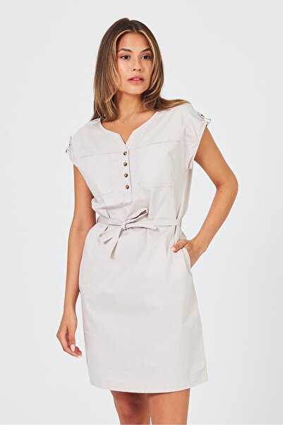 VENA Φόρεμα Riva με κουμπιά μπροστά, κανονική εφαρμογή, γαμπαρντίνα-πέτρα