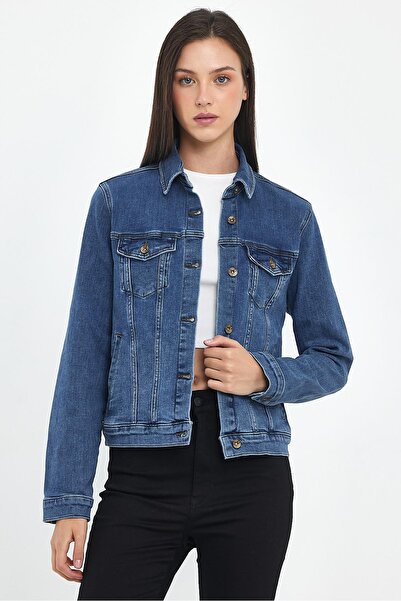 VENA Ally Dark Blue Slim Fit Jean Jacket - Dark Blue