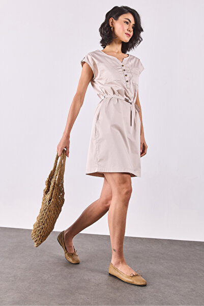 VENA Φόρεμα Riva με κουμπιά μπροστά Regular Fit Gabardine - STONE