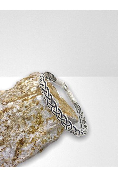 KAZZAZE Kadın Gümüş Kazaziye Siyah Beyaz Örgü Bileklik