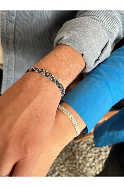 KAZZAZE Sevgililer Günü Özel Çiftler Serisi Gümüş Kazaziye Çapraz Örgü Bilekl...