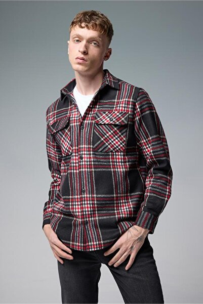 VENA Регулярна кройка карирана външна риза - черна - червена