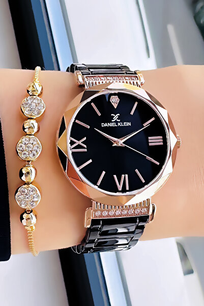 Daniel Klein Kadın Kol Saati 3 Atm Su Geçirmez Siyah-rose Gold Renk Çelik Kordon + Bileklik Wlg214